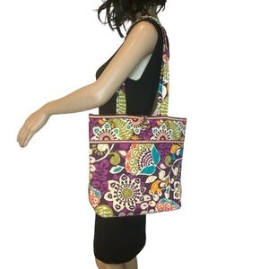 Vera Bradley Plum Crazy (Retired) Quilted Large Roomy Quilted Tote Bag Purse EUC